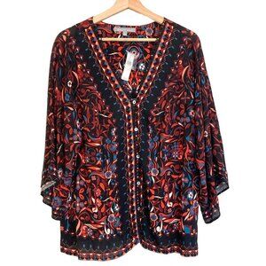 Anthropologie Red and Black Patterned Blouse